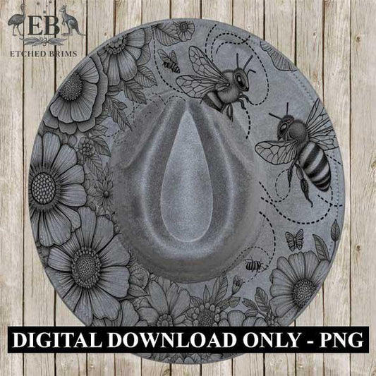 Flowers & Bees 3 Hat File, Laser Hat Burning Design, Digital Download PNG, Hat Burning Template, Hat Laser Engraving Design Hat File EB280
