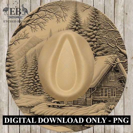 Christmas Snowy Winter Cottage, Hat Burning Design, Festive Digital Download, Hat Burning Template, Wide Brim Hat Design, Hat Stencil, EB678