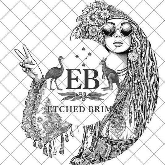 Hippy Woman 4, Boho,Hippie, Laser Hat Burning Design, Digital Download PNG, Hat Burning Template, Hat Laser Engraving Design, Hat File EB152