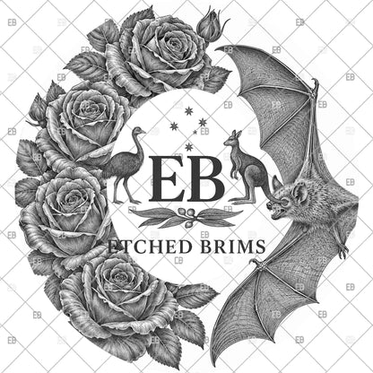 Bat & Roses Hat File, Laser Hat Burning Design, Digital Download PNG, Hat Burning Template, Hat Laser Engraving Design, Hat File EB1272