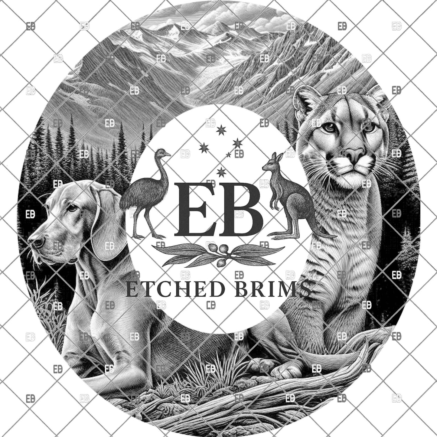 Hound Dog & Cougar, Hat Burning Design, Mountain Lion, Laser Engraving, PNG, PDF, Digital File for Burning Hats, EB1115