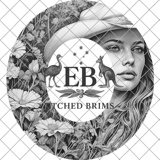 Cowgirl and Flowers, Hat Burning Design, Wide Brim Hat Template, Pyrography Hat Design, Laser Hat Burning Design, EB843