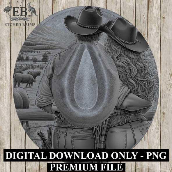 Cowgirl Cowboy 6, Laser Hat Burning Design, Digital Download PNG, Hat Burning Template, Hat Laser Engraving Design, Wide Brim Hat File EB214