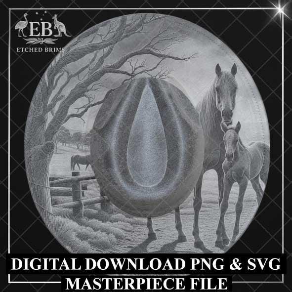 Horse & Foal Wide Brim Hat Design, Laser Hat Burning Design, Digital Download PNG and SVG, Hat Burning Template, Country, Cowgirl Hat, EBM04