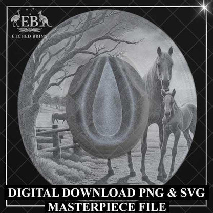 Horse & Foal Wide Brim Hat Design, Laser Hat Burning Design, Digital Download PNG and SVG, Hat Burning Template, Country, Cowgirl Hat, EBM04