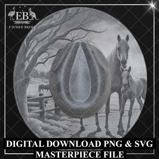 Horse & Foal Wide Brim Hat Design, Laser Hat Burning Design, Digital Download PNG and SVG, Hat Burning Template, Country, Cowgirl Hat, EBM04