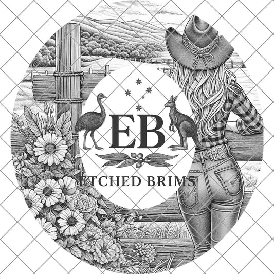 Cowgirl Flowers Hat Burning Design, Western Laser Engraving Template for Wide Brim Fedora, EB716