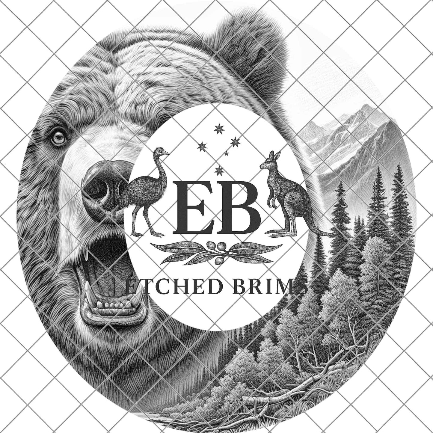 Grizzly Bear Forest, Hat Burning Design, Wide Briim Hat Template, Hat Laser Engraving Design, Digital Download PNG, EB736