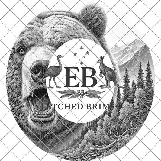 Grizzly Bear Forest, Hat Burning Design, Wide Briim Hat Template, Hat Laser Engraving Design, Digital Download PNG, EB736