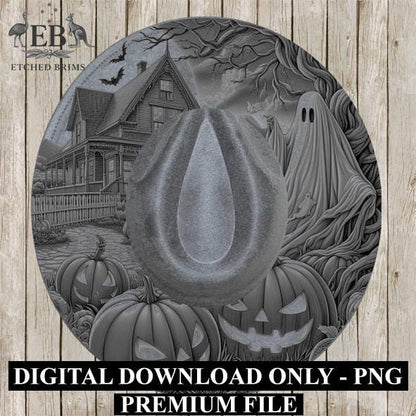 Halloween Hat Template, Ghost, Pumpkin, Haunted House, Spooky Season, PNG, Hat Burning Stencil, Hat Burning Design, Engraving Pattern, EB410