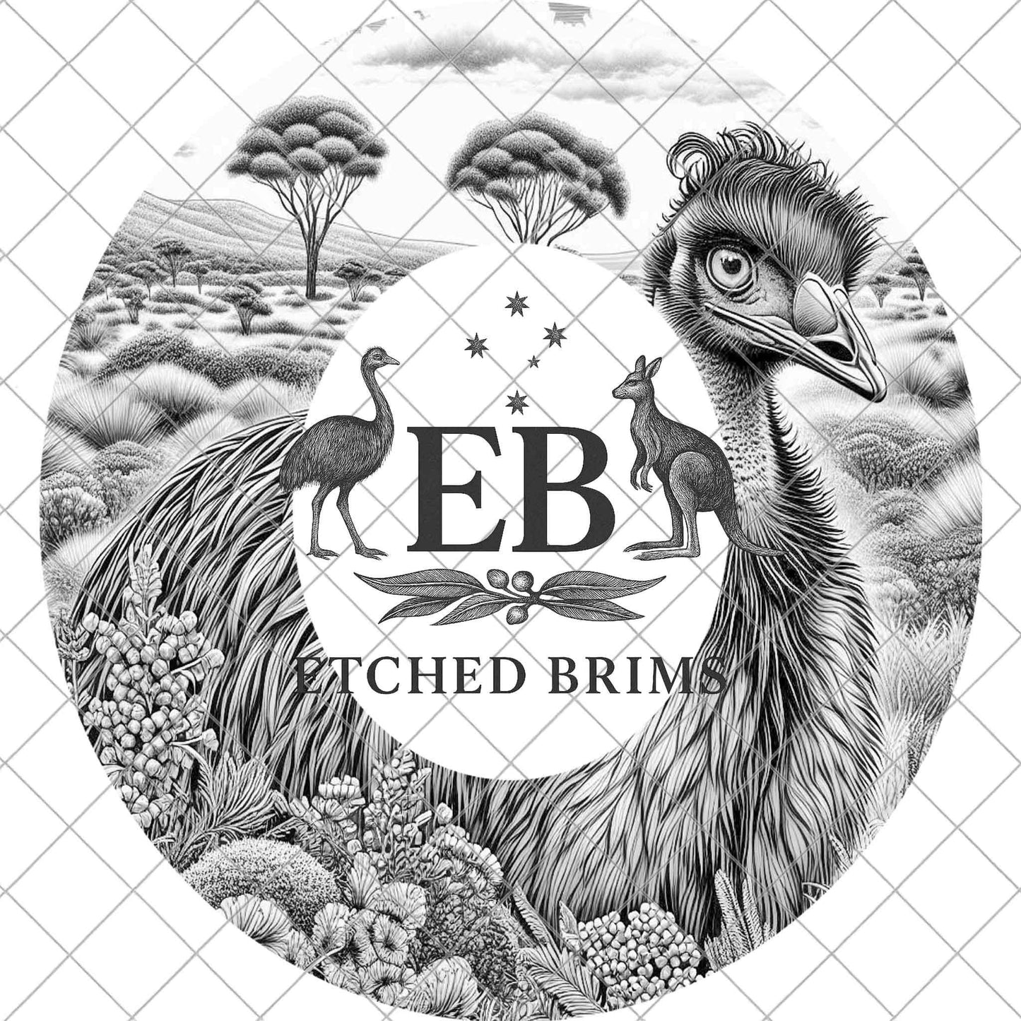 Emu 2 Australian Bird Wildlife Laser Hat Template, Australian Emu in Bush Landscape Engraving File, EB895