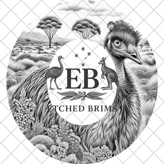 Emu 2 Australian Bird Wildlife Laser Hat Template, Australian Emu in Bush Landscape Engraving File, EB895