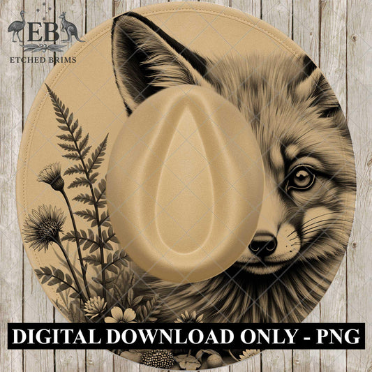 Woodland Fox, Hat Burning Design, Wide Brim Hat Template, Burned Hat PNG, Pyrography, Printable Hat Stencil Pattern, EB818
