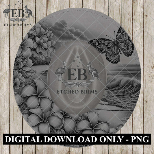 Butterfly and Frangipanis, Hat Burning Design, Ocean Digital Download PNG, Hat Burning Template, Hat Laser Engraving Stencil, EB1188