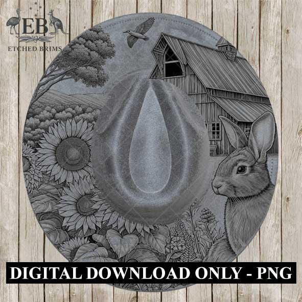 Rabbit & Sunflowers 1, Hat Burning Template, Hat Burning Stencil, Hat Laser Engraving Design, Wide Brim Hat, Printable Hat Template, EB572