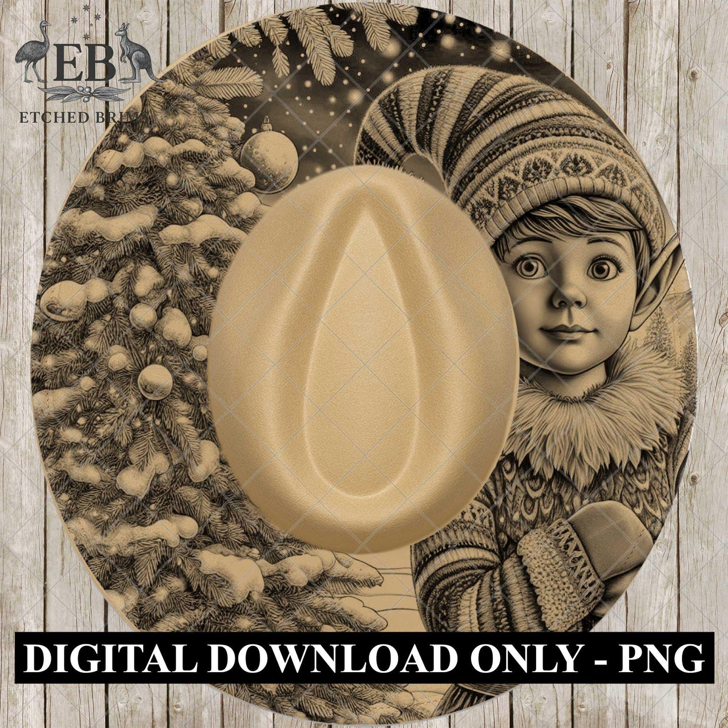 Christmas Elf Boy, Hat Burning Design, Festive Digital Download, Hat Burning Template, Wide Brim Hat Design, Hat Stencil, EB747