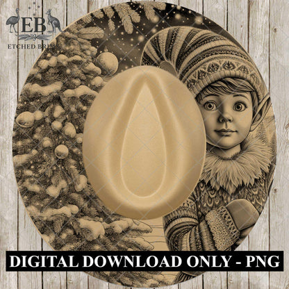Christmas Elf Boy, Hat Burning Design, Festive Digital Download, Hat Burning Template, Wide Brim Hat Design, Hat Stencil, EB747