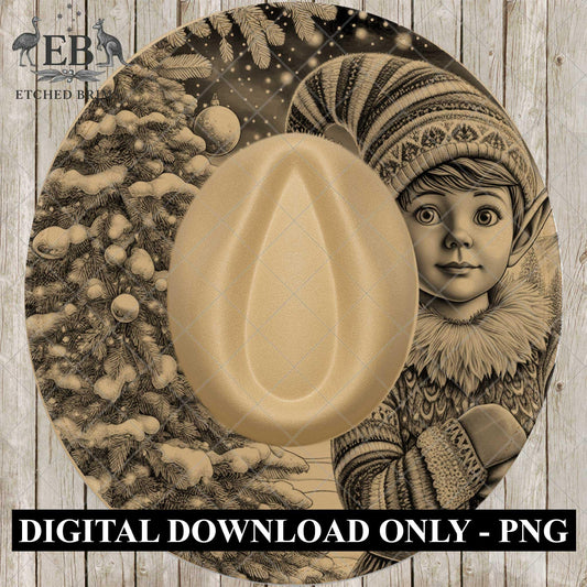 Christmas Elf Boy, Hat Burning Design, Festive Digital Download, Hat Burning Template, Wide Brim Hat Design, Hat Stencil, EB747