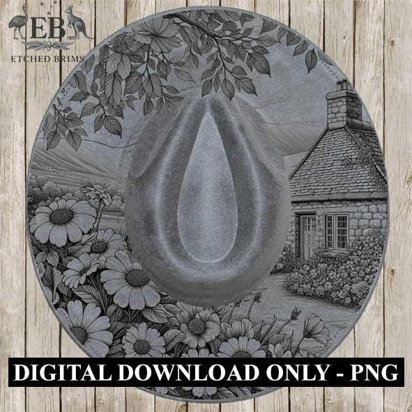 Cottage 7 Laser Hat Burning Design, Digital Download PNG, Hat Burning Template, Hat Laser Engraving Design, Wide Brim Hat Laser File, EB24