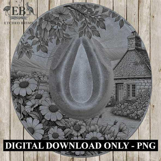 Cottage 7 Laser Hat Burning Design, Digital Download PNG, Hat Burning Template, Hat Laser Engraving Design, Wide Brim Hat Laser File, EB24