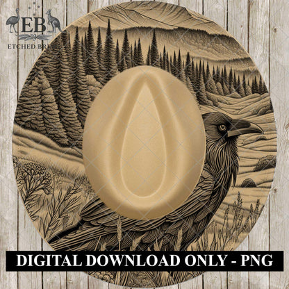 Crow Raven Mountain Wildnerness Hat Burning Design, Digital Download PNG, Hat Burning Template, Hat Laser Engraving Design, Hat File, EB900