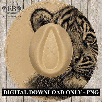 Tiger Cub, Hat Burning Design, Hat Engraving Template, Wide Brim Hat Pattern, Templates Hat Burning PNG, Laser Engraving Stencil, EB785