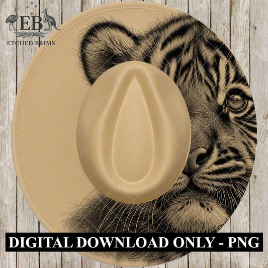 Tiger Cub, Hat Burning Design, Hat Engraving Template, Wide Brim Hat Pattern, Templates Hat Burning PNG, Laser Engraving Stencil, EB785
