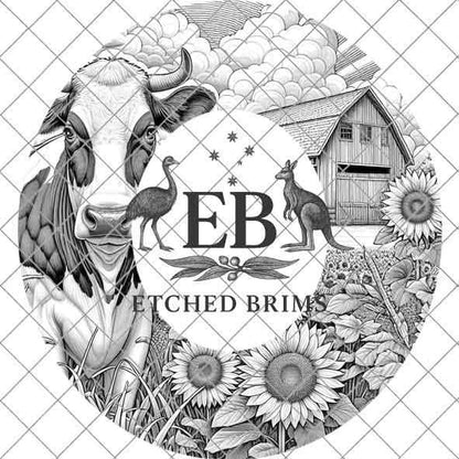 Hat Burning Design, Cow 3, Sunflowers, Digital File, PNG, Hat Burning Template, Cowgirl Hat, Laser Engraving, Wide Brim Hat Design, EB379