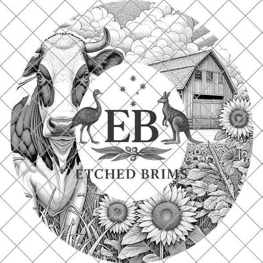 Hat Burning Design, Cow 3, Sunflowers, Digital File, PNG, Hat Burning Template, Cowgirl Hat, Laser Engraving, Wide Brim Hat Design, EB379