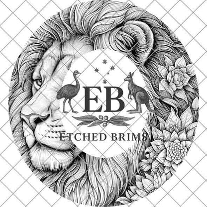 Regal Lion & Floral, Laser Hat Burning Design, Digital Download PNG, Hat Burning Template Hat Laser Engraving Design Wide Brim Hat File EB10