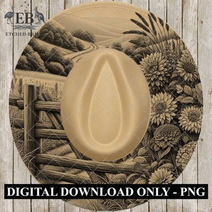 Country Wildflowers, Hat Engraving, Hat Burning Design, Hat Laser File, Wide Brim Hat, Printable Hat Template, EB1048
