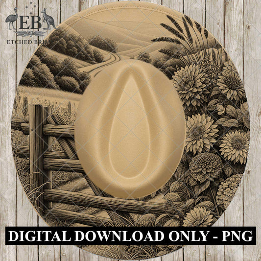 Country Wildflowers, Hat Engraving, Hat Burning Design, Hat Laser File, Wide Brim Hat, Printable Hat Template, EB1048