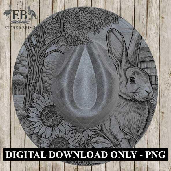 Rabbit & Sunflowers 3, Hat Burning Template, Hat Burning Stencil, Hat Laser Engraving Design, Wide Brim Hat, Printable Hat Template, EB570