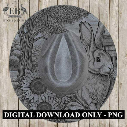 Rabbit & Sunflowers 3, Hat Burning Template, Hat Burning Stencil, Hat Laser Engraving Design, Wide Brim Hat, Printable Hat Template, EB570