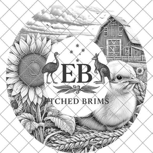Chicken & Sunflowers, Hat Burning Design, Digital Download PNG, Hat Burning Templates, Laser Engraving Design, Hat Burning Stencils, EB505