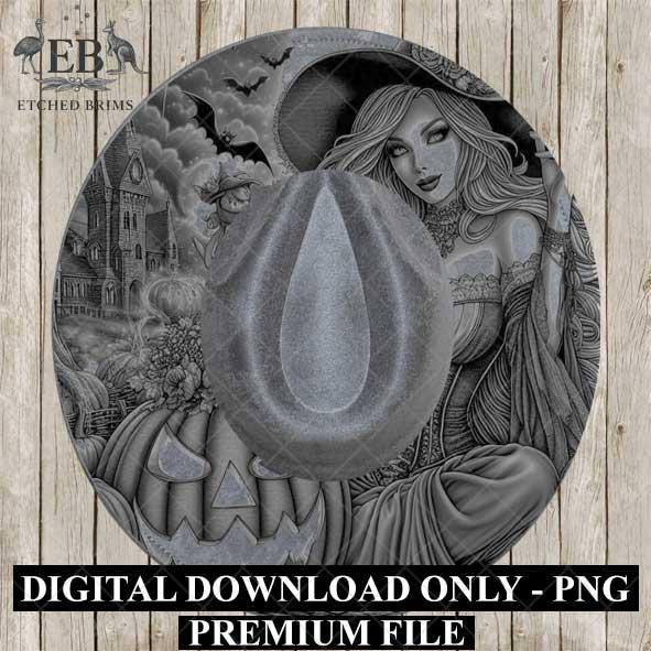 Halloween Hat Template, Witch, Pumpkin, Haunted House, Spooky Season, PNG, Hat Burning Stencil, Hat Burning Design, Engraving Pattern, EB433