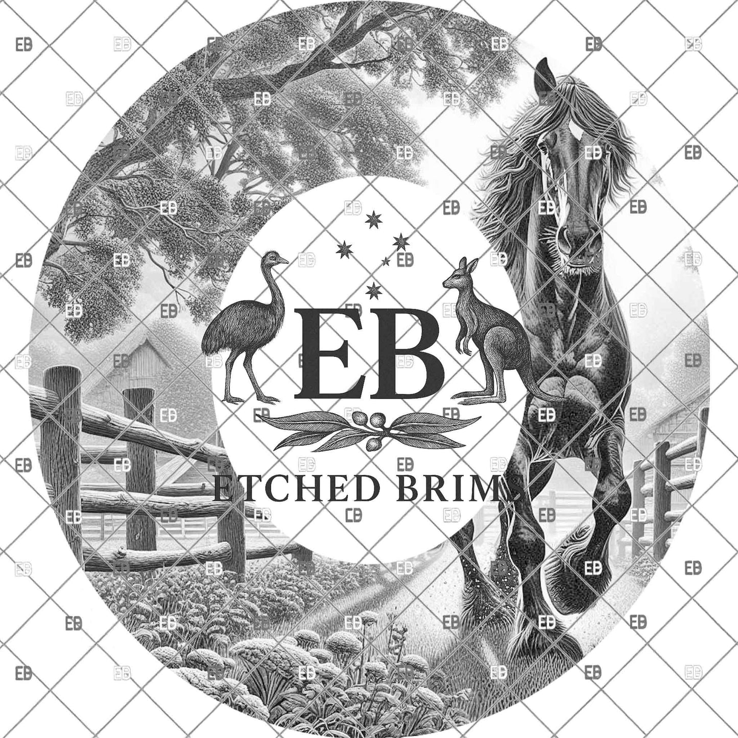 Freisian Horse, Laser Hat Burning Design, Digital Download PNG, Hat Burning Template, Wide Brim Hat Engraving File, EB1201
