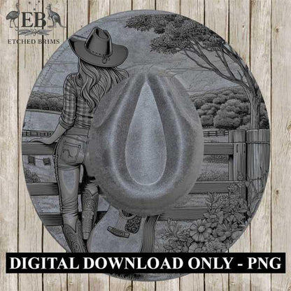 Cowgirl #10, Laser Hat Burning Design, Digital Download PNG, Hat Burning Template, Hat Laser Engraving Design, Wide Brim Hat File EB75