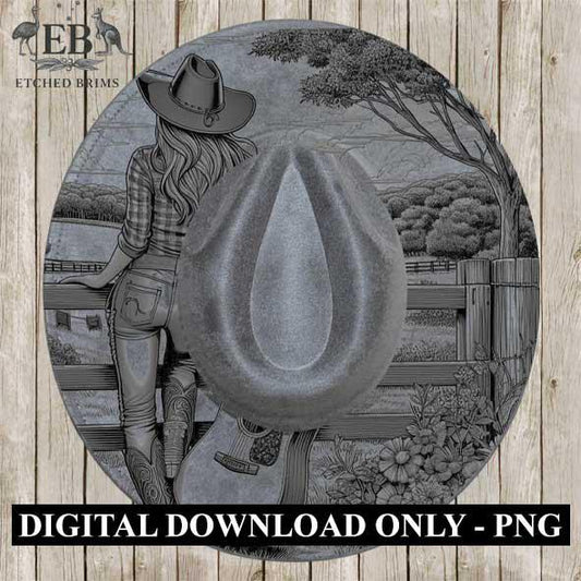 Cowgirl #10, Laser Hat Burning Design, Digital Download PNG, Hat Burning Template, Hat Laser Engraving Design, Wide Brim Hat File EB75