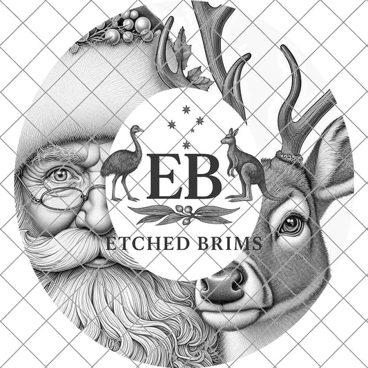 Santa & Reindeer Christmas, Hat Burning Design, Festive Digital Download, Hat Burning Template, Wide Brim Hat Design, Hat Stencil, EB687