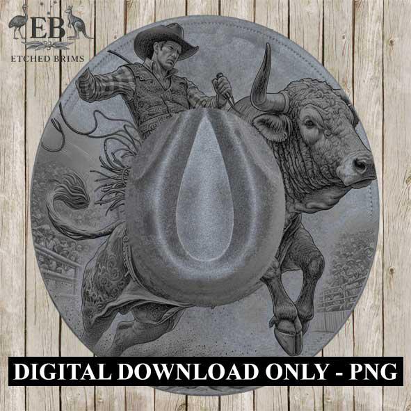 Bull Rider 3 Rodeo, Laser Hat Burning Design, Digital Download PNG Hat Burning Template, Hat Laser Engraving Design Wide Brim Hat File EB124