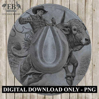 Bull Rider 3 Rodeo, Laser Hat Burning Design, Digital Download PNG Hat Burning Template, Hat Laser Engraving Design Wide Brim Hat File EB124