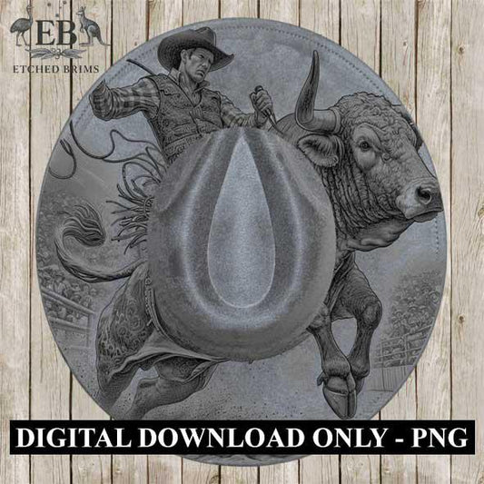 Bull Rider 3 Rodeo, Laser Hat Burning Design, Digital Download PNG Hat Burning Template, Hat Laser Engraving Design Wide Brim Hat File EB124