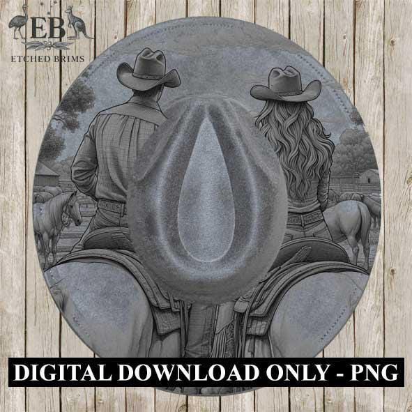 Cowgirl Cowboy 1, Laser Hat Burning Design, Digital Download PNG, Hat Burning Template, Hat Laser Engraving Design, Horse Hat File EB230