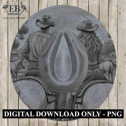 Cowgirl Cowboy 1, Laser Hat Burning Design, Digital Download PNG, Hat Burning Template, Hat Laser Engraving Design, Horse Hat File EB230