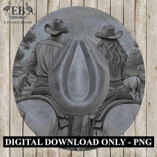 Cowgirl Cowboy 1, Laser Hat Burning Design, Digital Download PNG, Hat Burning Template, Hat Laser Engraving Design, Horse Hat File EB230
