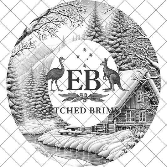 Christmas Snowy Winter Cottage, Hat Burning Design, Festive Digital Download, Hat Burning Template, Wide Brim Hat Design, Hat Stencil, EB678