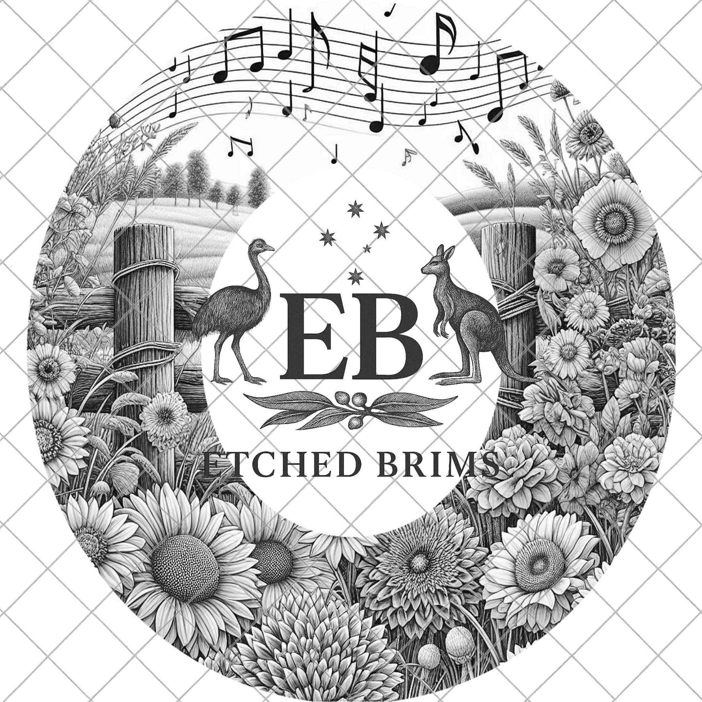 Wildflowers & Country Music, Hat Burning Design, Fedora Hat Laser Engraving Template, PNG PDF, EB1057