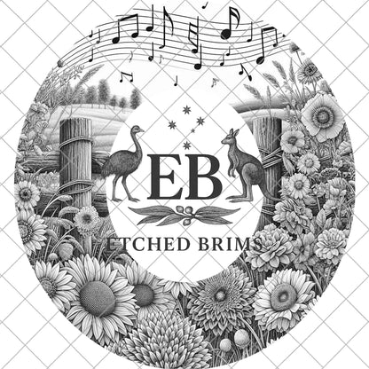 Wildflowers & Country Music, Hat Burning Design, Fedora Hat Laser Engraving Template, PNG PDF, EB1057