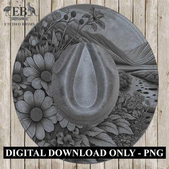 Mountain Flowers 4 Hat File, Laser Hat Burning Design, Digital Download PNG, Hat Burning Template, Hat Laser Engraving Design, Hat File EB38